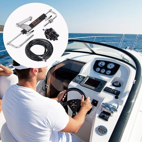 VEVOR 150HP طقم التوجيه الهيدروليكي الخارجي نظام القوارب البحرية، أسطوانة قفل مدمجة في اتجاهين، مضخة 150HP وخرطوم نايلون عالي القوة لمحطة واحدة، استخدام محرك واحد in Kuwait