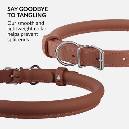 CollarDirect Rolled Leather Dog Collar, Soft Padded Round Puppy Collar, Handmade Genuine Leather Collar Dog Small Large Cat Collars 13 Colors (11-14 Inch, Red Smooth) in Kuwait