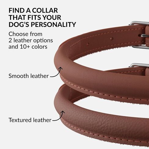 CollarDirect Rolled Leather Dog Collar, Soft Padded Round Puppy Collar, Handmade Genuine Leather Collar Dog Small Large Cat Collars 13 Colors (11-14 Inch, Red Smooth) in Kuwait