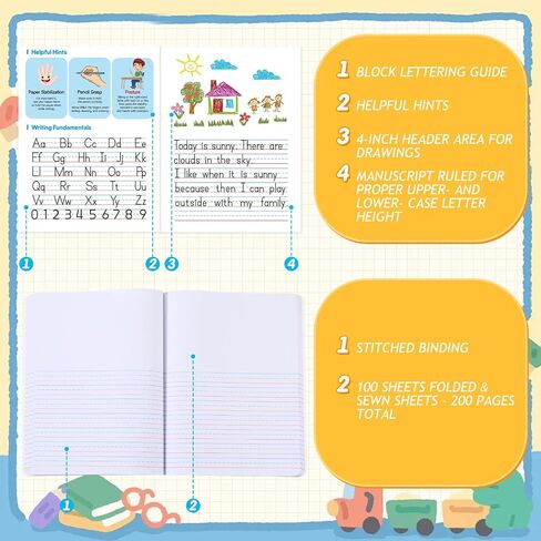 Fulmoon 24 PCS Commose Commose Bookboor K-2 with Space Space Primary Journal Dreges K-2 Draw and Write Journal Composition Book for Preschool Classroom ، 80 Sheet (Multicolor) in Kuwait