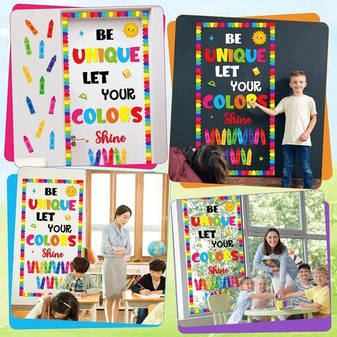Colorful Classroom Door Decorations Positive Saying Crayon Paper Cutouts Be Unique Let Your Colors Shine Door Bulletin Board Set for Back to School Classroom Office Home Wall Doors Supplies in Saudi Arabia