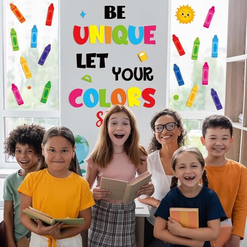 Colorful Classroom Door Decorations Positive Saying Crayon Paper Cutouts Be Unique Let Your Colors Shine Door Bulletin Board Set for Back to School Classroom Office Home Wall Doors Supplies in Saudi Arabia