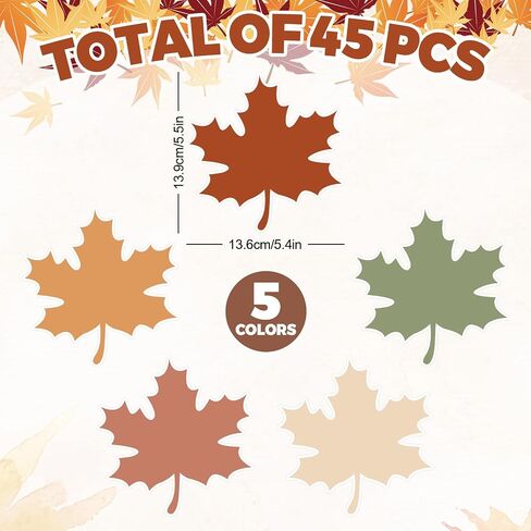 45 Pcs Fall Leaves Cutouts Boho Colored Maple Leaf Cut-Outs Autumn Paper Cutting with 100 Pcs Glue Points for DIY Crafts Thanksgiving Party Classroom Bulletin Board in Saudi Arabia