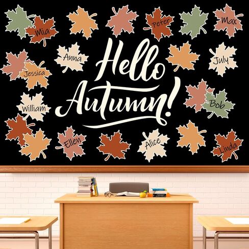 45 Pcs Fall Leaves Cutouts Boho Colored Maple Leaf Cut-Outs Autumn Paper Cutting with 100 Pcs Glue Points for DIY Crafts Thanksgiving Party Classroom Bulletin Board in Saudi Arabia