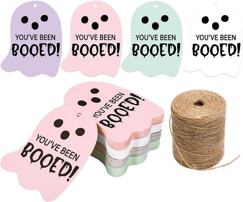 100pcs Halloween Ghost Paper Tags التي تم صهرها علامات معلقة مع حبل القنب لحفلات الحفلات الحرف DIY Supplies in Saudi Arabia
