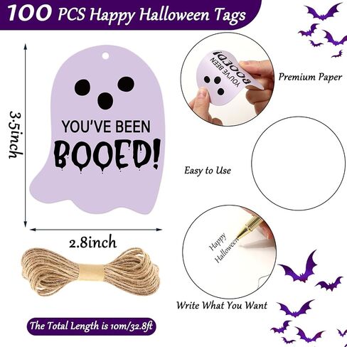 100pcs Halloween Ghost Paper Tags التي تم صهرها علامات معلقة مع حبل القنب لحفلات الحفلات الحرف DIY Supplies in Saudi Arabia