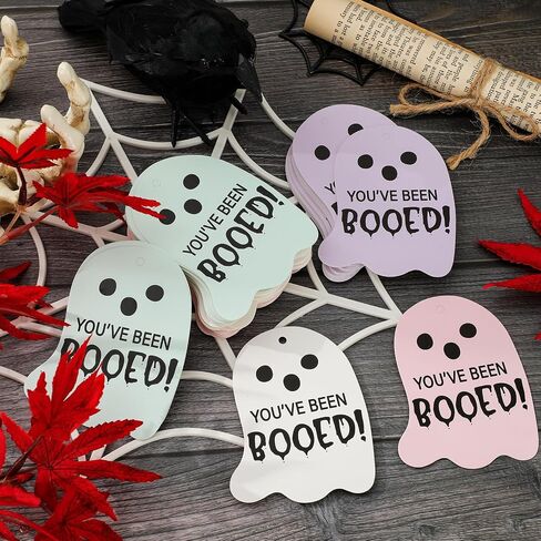 100pcs Halloween Ghost Paper Tags التي تم صهرها علامات معلقة مع حبل القنب لحفلات الحفلات الحرف DIY Supplies in Saudi Arabia
