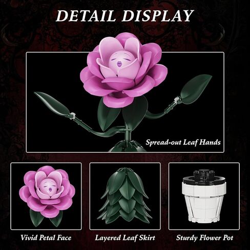 Wonderland Flower Building Sets, Compatible with Lego Flowers for Adults, Girls, Women and Fans - Pink Flower Gifts for Birthday, Party and Festivals (220 PCS) in Saudi Arabia
