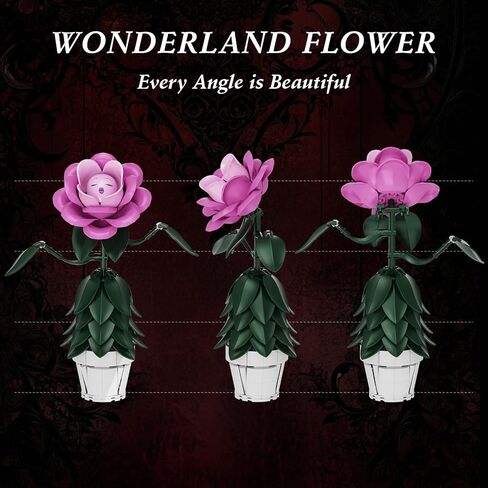 Wonderland Flower Building Sets, Compatible with Lego Flowers for Adults, Girls, Women and Fans - Pink Flower Gifts for Birthday, Party and Festivals (220 PCS) in Saudi Arabia