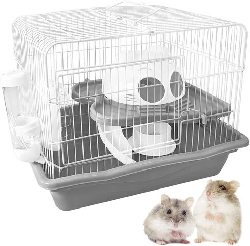 PINVNBY 2-Tier Dwarf Hamster Cage, Hamster Travel Cage Portable Mouse Cage with Running Exercise Wheels, Water Bottle and Food Dish for Hamster Mouse Rat 11.7 * 8.7 * 9.38 in (Blue in Saudi Arabia