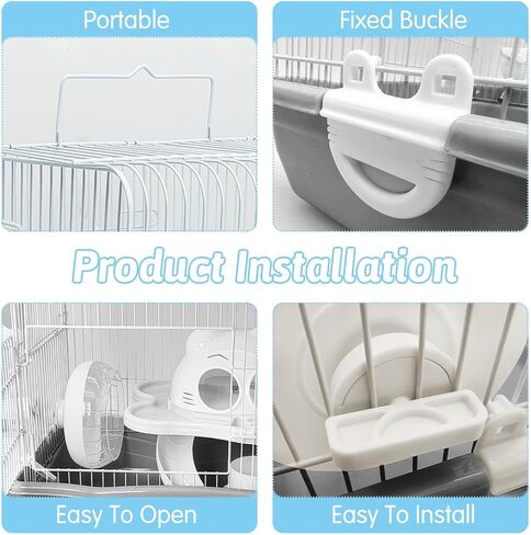 PINVNBY 2-Tier Dwarf Hamster Cage, Hamster Travel Cage Portable Mouse Cage with Running Exercise Wheels, Water Bottle and Food Dish for Hamster Mouse Rat 11.7 * 8.7 * 9.38 in (Blue in Saudi Arabia
