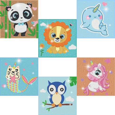 DIYGEMDOT 6 Pack Diamond Art Kits for Kids ، مجموعات طلاء حيوانات لطيف للبنات والفتيان ، DIY 5D GEM ART PANEAS للأعمار 6-7-9-10-11-12 ، 6+ سنوات من العمر ، هدايا عيد ميلاد وحرف (6 × 6 بوصة) in Saudi Arabia