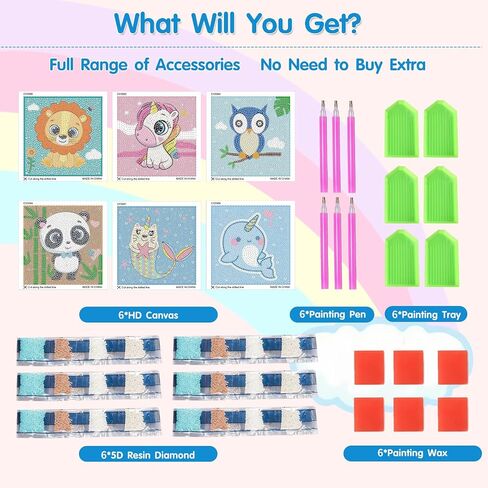 DIYGEMDOT 6 Pack Diamond Art Kits for Kids ، مجموعات طلاء حيوانات لطيف للبنات والفتيان ، DIY 5D GEM ART PANEAS للأعمار 6-7-9-10-11-12 ، 6+ سنوات من العمر ، هدايا عيد ميلاد وحرف (6 × 6 بوصة) in Saudi Arabia