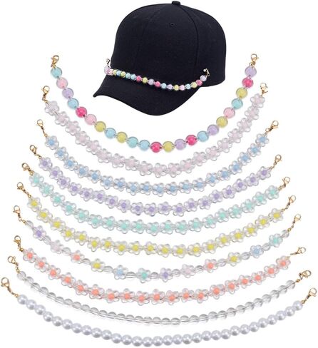10Pcs Trucker Hat Chains 9.84 Inch Decorative Pearl Flower Beaded Chains Charms Hat Chain Decorations Hats Jewelry Accessries for Women DIY Craft Hats Decorations in Saudi Arabia