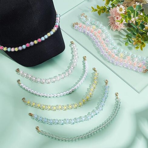 10Pcs Trucker Hat Chains 9.84 Inch Decorative Pearl Flower Beaded Chains Charms Hat Chain Decorations Hats Jewelry Accessries for Women DIY Craft Hats Decorations in Saudi Arabia