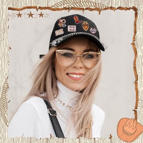 Geyoga 61 PCS سلاسل القبعات الشاحنة مع بقع سحر Western Cowboy Bill Decoration للنساء Man Western Trucket Hat Bling Metal Disachable DIY Bulk for Mesh Baseball Cap Caltull in Saudi Arabia