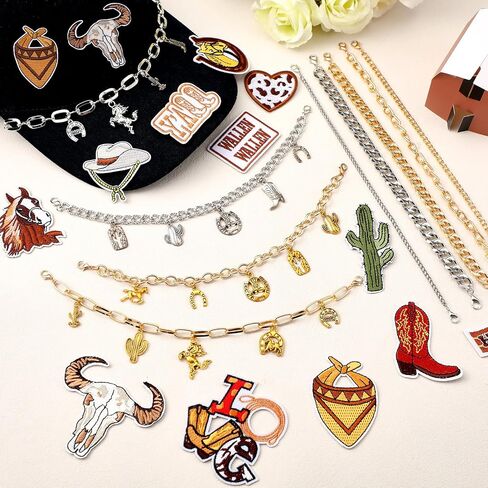 Geyoga 61 PCS سلاسل القبعات الشاحنة مع بقع سحر Western Cowboy Bill Decoration للنساء Man Western Trucket Hat Bling Metal Disachable DIY Bulk for Mesh Baseball Cap Caltull in Saudi Arabia