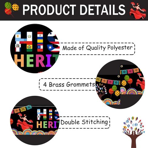 Hispanic Heritage Month Banner Decorations - 8.2x1.64ft Large Spanish Speaking Countries Banner with 6m Ribbon, Double-Stitched, Party Decor for Fence, Yard, Garden, Porch in Kuwait