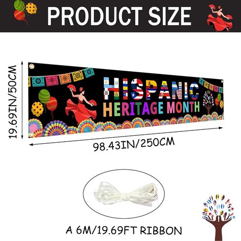 Hispanic Heritage Month Banner Decorations - 8.2x1.64ft Large Spanish Speaking Countries Banner with 6m Ribbon, Double-Stitched, Party Decor for Fence, Yard, Garden, Porch in Kuwait