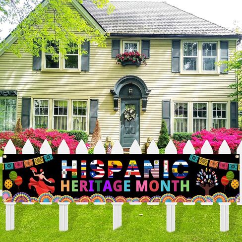 Hispanic Heritage Month Banner Decorations - 8.2x1.64ft Large Spanish Speaking Countries Banner with 6m Ribbon, Double-Stitched, Party Decor for Fence, Yard, Garden, Porch in Kuwait