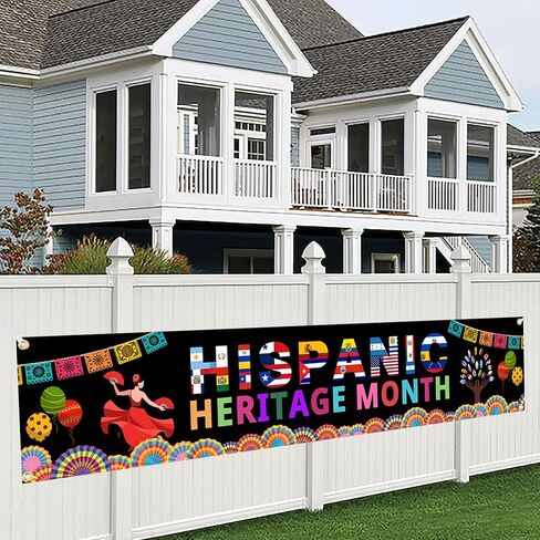 Hispanic Heritage Month Banner Decorations - 8.2x1.64ft Large Spanish Speaking Countries Banner with 6m Ribbon, Double-Stitched, Party Decor for Fence, Yard, Garden, Porch in Kuwait
