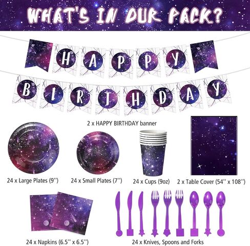 Tiamon 171 PCS Galaxy Space Party Decoration Set Set Space Space Decorty Decoration Galaxy Tableloth Paper Paper Lapkins ، Birthdy Banner for 24 Guesty Party Supplies (Style Style) in Saudi Arabia