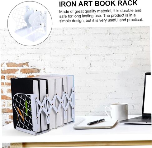 1 PC Folding Iron Grid Book Rack Stretchy Book Organizer for Space Saving Storage Iron Bookshelf for Home Office and School Use in Saudi Arabia