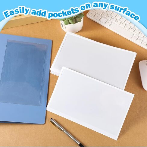 Epakh 100 Pcs Self Adhesive Pockets for Planners 9 x 5.6 Inch Clear Adhesive Sticky Pockets Plastic Label Sleeves Work Job Ticket Order Holders with Top Open for Home Posting Signs Office in Saudi Arabia