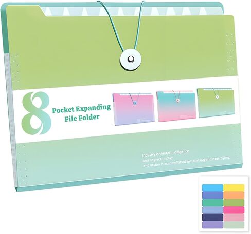 مجلد الأكورديون مع تسميات ، خطاب/A4 حجم 8 جيوب توسيع منظم الملفات ، منظمي المستندات المحمولة لاستلام فاتورة الورق ، مستلزمات مكتب مدرسة المنزل (التدرج الأزرق) in Kuwait
