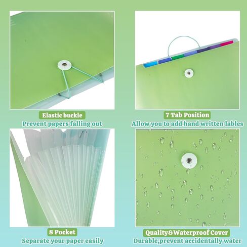 مجلد الأكورديون مع تسميات ، خطاب/A4 حجم 8 جيوب توسيع منظم الملفات ، منظمي المستندات المحمولة لاستلام فاتورة الورق ، مستلزمات مكتب مدرسة المنزل (التدرج الأزرق) in Kuwait