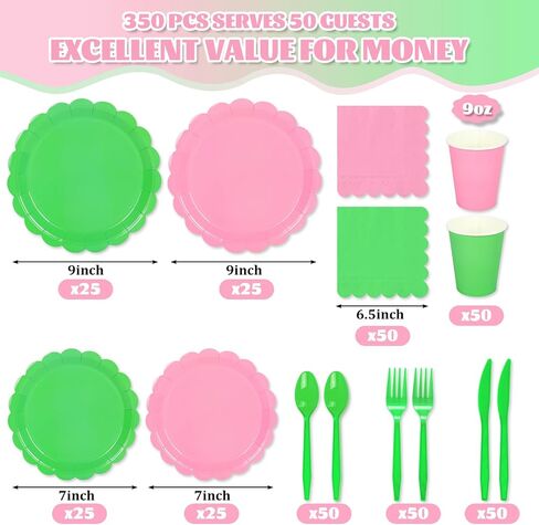Whaline 350Pcs Halloween Witch Party Decorations Green and Pink Disposable Tableware Set Serves 50 Hocus Pocus Witch Princess Paper Plates Napkins Cups Plastic Knives Forks Spoons for Holiday Party in Saudi Arabia