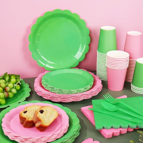 Whaline 350Pcs Halloween Witch Party Decorations Green and Pink Disposable Tableware Set Serves 50 Hocus Pocus Witch Princess Paper Plates Napkins Cups Plastic Knives Forks Spoons for Holiday Party in Saudi Arabia