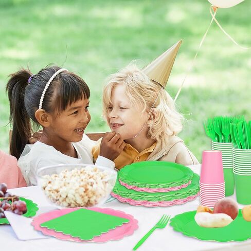 Whaline 350Pcs Halloween Witch Party Decorations Green and Pink Disposable Tableware Set Serves 50 Hocus Pocus Witch Princess Paper Plates Napkins Cups Plastic Knives Forks Spoons for Holiday Party in Saudi Arabia