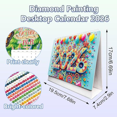 DIY 5D Diamond Painting Desk Calendar 2026 ، Fanding Flip 7.68 "× 6.69" ، يناير 2026 - ديسمبر 2026 مهرجان تقويم الفن الصغير لمكتب المنزل لمكتب المنزل in Saudi Arabia