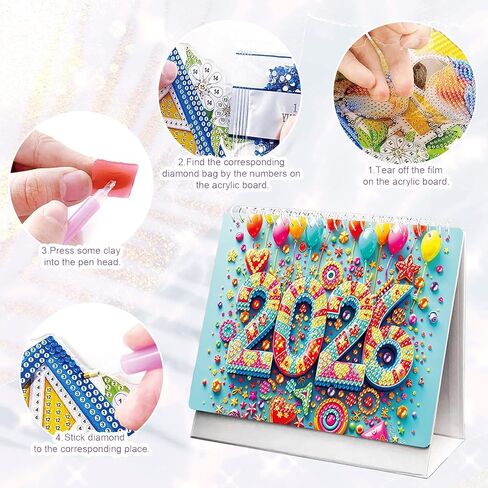 DIY 5D Diamond Painting Desk Calendar 2026 ، Fanding Flip 7.68 "× 6.69" ، يناير 2026 - ديسمبر 2026 مهرجان تقويم الفن الصغير لمكتب المنزل لمكتب المنزل in Saudi Arabia