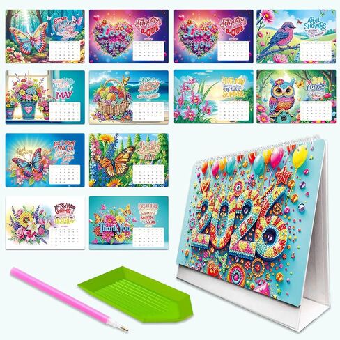 DIY 5D Diamond Painting Desk Calendar 2026 ، Fanding Flip 7.68 "× 6.69" ، يناير 2026 - ديسمبر 2026 مهرجان تقويم الفن الصغير لمكتب المنزل لمكتب المنزل in Saudi Arabia