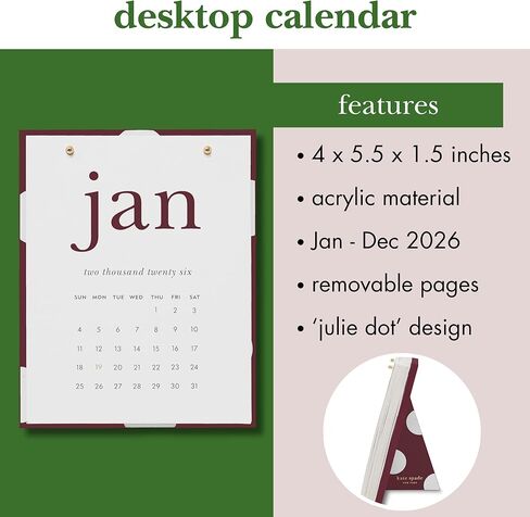 Kate Spade New York Small Desk Calendar 2026 ، تقويم سطح المكتب الشهري بتاريخ يناير 2026 - ديسمبر 2026 ، حامل أكريليك ، 3.75 × 4.75 (جولي دوت) in Kuwait