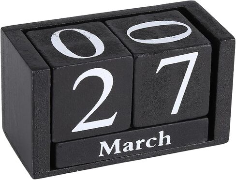 Wood Blocks Calendar, Wooden Desk Perpetual Calendar Vintage Month Date Number Display Cubes Wood Black Rustic Cute Decoration Calendar for Home Desktop Room Office Farmhouse in Saudi Arabia