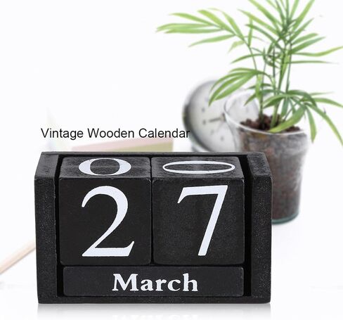 Wood Blocks Calendar, Wooden Desk Perpetual Calendar Vintage Month Date Number Display Cubes Wood Black Rustic Cute Decoration Calendar for Home Desktop Room Office Farmhouse in Saudi Arabia
