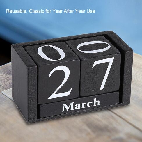 Wood Blocks Calendar, Wooden Desk Perpetual Calendar Vintage Month Date Number Display Cubes Wood Black Rustic Cute Decoration Calendar for Home Desktop Room Office Farmhouse in Saudi Arabia
