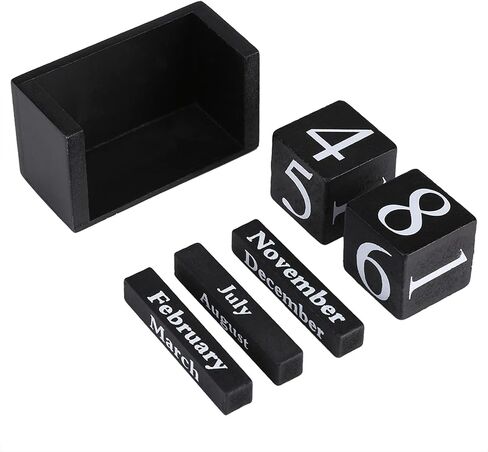 Wood Blocks Calendar, Wooden Desk Perpetual Calendar Vintage Month Date Number Display Cubes Wood Black Rustic Cute Decoration Calendar for Home Desktop Room Office Farmhouse in Saudi Arabia
