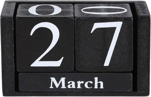 Wood Blocks Calendar, Wooden Desk Perpetual Calendar Vintage Month Date Number Display Cubes Wood Black Rustic Cute Decoration Calendar for Home Desktop Room Office Farmhouse in Saudi Arabia