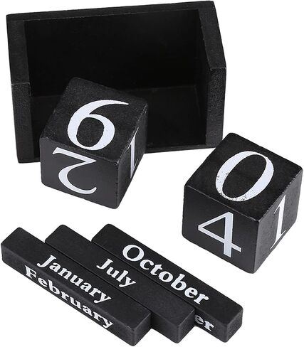 Wood Blocks Calendar, Wooden Desk Perpetual Calendar Vintage Month Date Number Display Cubes Wood Black Rustic Cute Decoration Calendar for Home Desktop Room Office Farmhouse in Saudi Arabia
