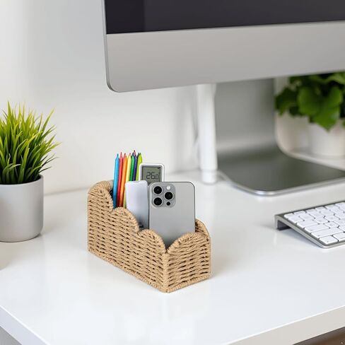 CubesLand Scalloped TV Remote Control Holder Bedside Candy Organizer, Office Desk Storage Organizer Accessories, Pen Pencil Cup, Makeup Brush Holder, Fits Farmhouse Rustic Decor, Earth Friendly, Green in Saudi Arabia