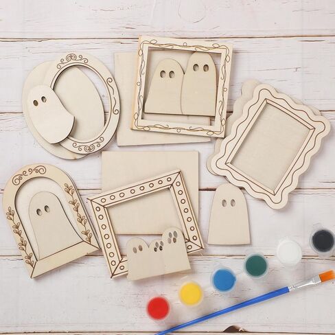 Geelin 15 PCS Wood Ghost Diy Frames تزيين الحرفة مع الطلاء والفرشاة الحلي الخشبية غير المكتملة in Kuwait