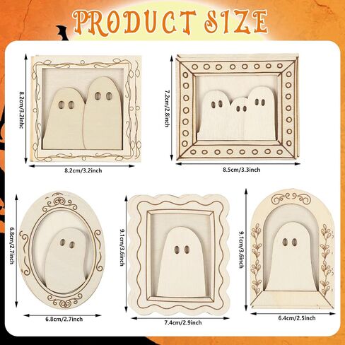 Geelin 15 PCS Wood Ghost Diy Frames تزيين الحرفة مع الطلاء والفرشاة الحلي الخشبية غير المكتملة in Kuwait