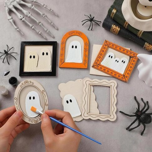 Geelin 15 PCS Wood Ghost Diy Frames تزيين الحرفة مع الطلاء والفرشاة الحلي الخشبية غير المكتملة in Kuwait