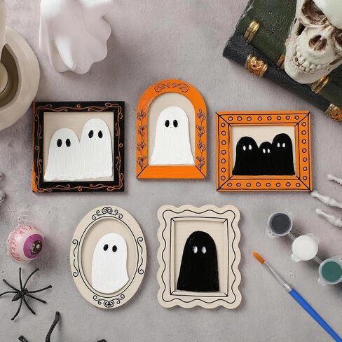 Geelin 15 PCS Wood Ghost Diy Frames تزيين الحرفة مع الطلاء والفرشاة الحلي الخشبية غير المكتملة in Kuwait