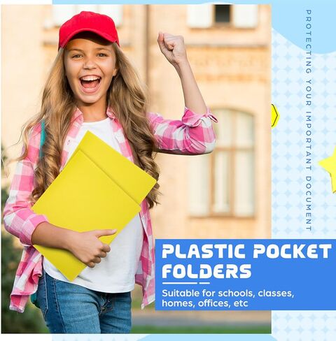 24 PCS أصفر مجلدات بلاستيكية ثقيلة 2 جيب مجلد ملف ملاءمة حجم الرسالة لمدرسة المنزل in Kuwait