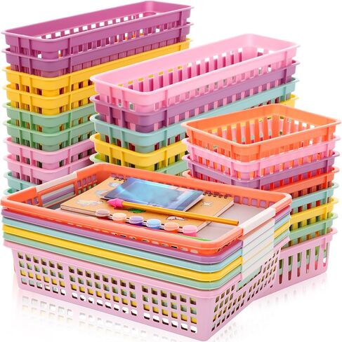 36 PCS بلاستيك الفصول الدراسية سلال تخزين الجزء الأكبر 3 الحجم ورقة قلم رصاص سلال المنظم للمكتب والدرج والكتاب الورقي وصواني سلة القلم الرصاص للمكتب والفصول الدراسية والمنزل (ألوان النيون) in Saudi Arabia